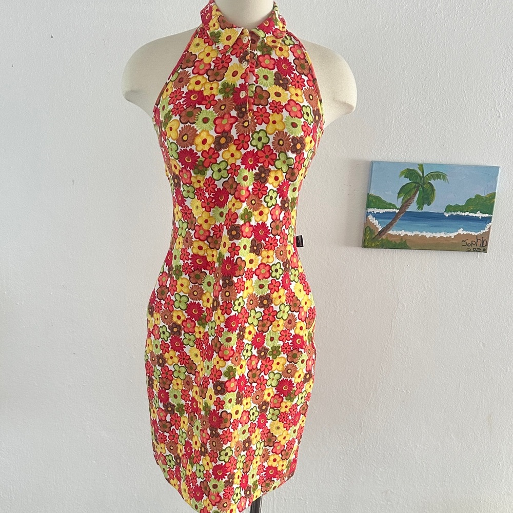 Floral Halter Neck collared Dress | floral dress, multicolor, Vintage
